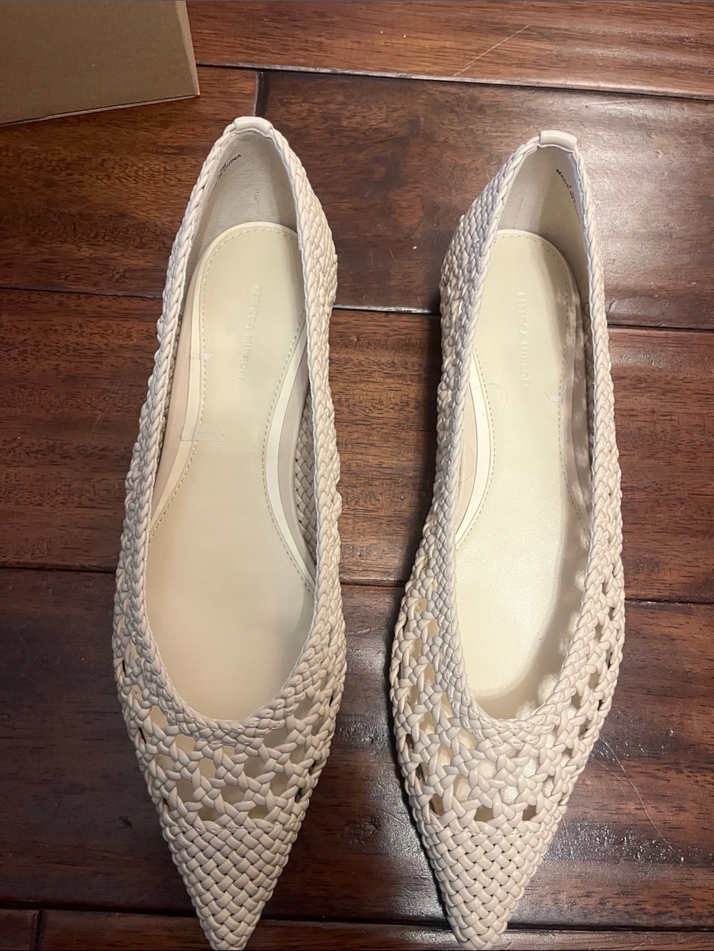 Marc Fisher Woven Pointed-Toe Flats in Off-White
